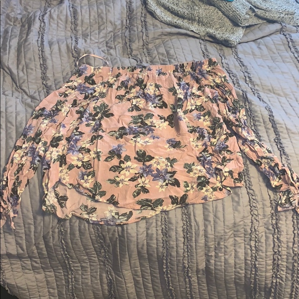 Pink floral off the shoulder quarter sleeved top